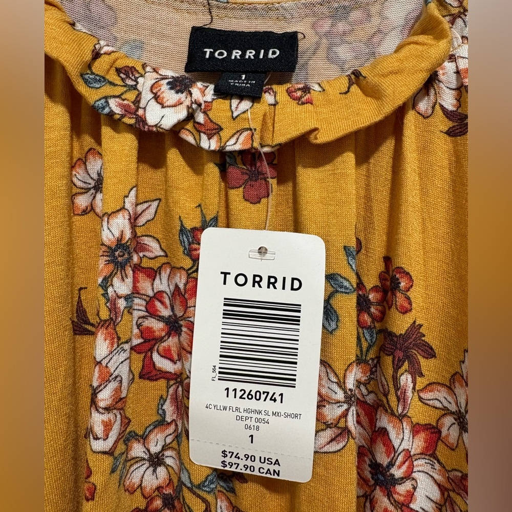 Torrid Yellow Floral Cutaway High-Neck Jersey Maxi Dress Size 1X NWT - Picture 4 of 13